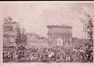 Triumphaler Einzug der französischen Truppen unter Napoleon Bonaparte in Mailand, 15. Mai