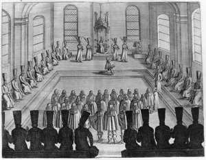 Zar Alexei I. Michailowitsch (1629-76) empfängt eine Botschaft aus dem Westen, aus Band I von Voyages tres-curieux et tres-renommez faits en Muscovie, Tartarie et Perse von Adam Olearius, übersetzt von Wicq