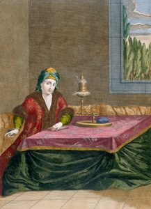 Türkische Frau spinnt Faden, ca. 1708
