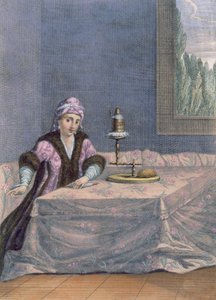 Türkische Frau beim Spinnen von Fäden, ca. 1708