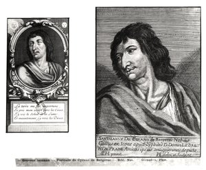 Zwei Porträts von Savinien Cyrano de Bergerac (1619-55), rechts nach Zacharie Heince (1611-69) von French School