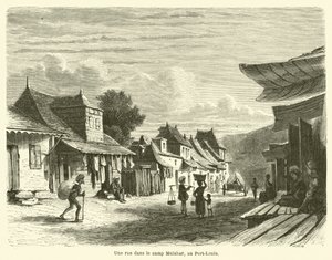 Eine Straße im Malabar-Lager in Port-Louis von French School