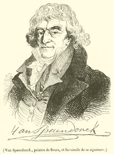 Van Spaendonck, Blumenmaler, und Faksimile seiner Unterschrift von French School
