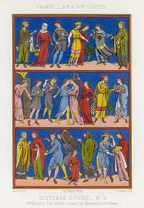 Verschiedene Kostüme des 12. und 13. Jahrhunderts in Frankreich von French School