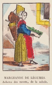 Gemüsehändler. Kaufen Sie Rüben, Salat., um 1819 von French School