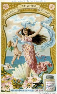 Venus illustriert Freitag. Liebig Chromolithographische Werbekarte