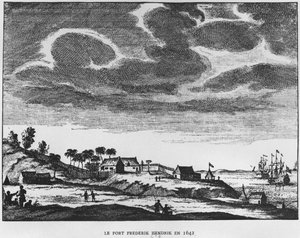 Ansicht von Fort Frederik Hendrik, Mauritius, 1642, Illustration aus Le Premier Etablissement Neerlandais a Maurice von Prinz Roland Bonaparte, 1890 von French School
