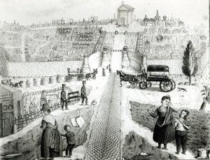 Ansicht des Friedhofs Père-Lachaise, frühes 19. Jahrhundert