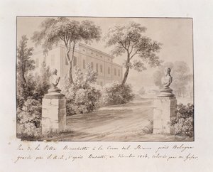 Ansicht der Villa Bianchetti in Croce del Biacco bei Bologna, graviert von S.A.I. nach Busatti, koloriert von M. Hofer, Dezember 1814 (kolorierte Gravur) von French School