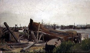 Blick auf eine Werft, ca. 1860 von French School