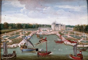 Ansicht des Château de Chantilly und der Beete vom Vertugadin aus