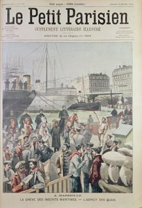 Ansicht der Docks in Marseille während des Seestreiks, von der Titelseite von Le Petit Parisien, 21. Dezember 1902 von French School