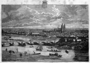 Ansicht der Stadt Tours in der Indre et Loire. Gravur von 1880 in „La republique illustree“ private Sammlung