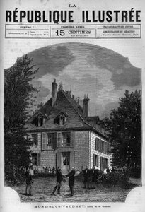 Ansicht des Hauses von Präsident Jules Grévy (1807-1891) in Mont-sous-Vaudrey in Franche-Comté. Gravur von 1880 in „La république illustrée“ private Sammlung.