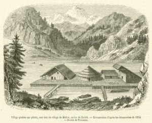 Gallisches Dorf auf Pfählen, nahe dem Dorf Meilen am Zürichsee von French School