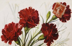 Vintage französische Postkarte mit Blumendekorationen von French School