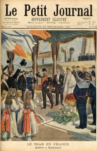 Besuch von Zar Nikolaus II. von Russland in Frankreich Erste Seite der Zeitung „Le Petit Journal“ vom 29. September 1901 (Gravur) von French School