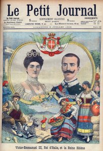 Vittorio Emanuele III. di Savoia und Elena di Savoia - König Viktor Emanuel III. und Königin Elena von Italien. Viktor Emanuel III., König von Italien, und Königin Helene. Illustration für Le Petit Journal, 5. Juli 1903. von French School