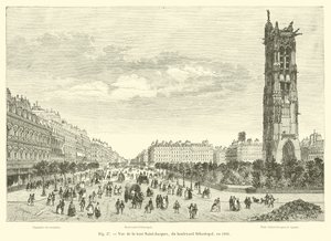 Ansicht des Turms Saint-Jacques vom Boulevard Sebastopol, 1866 von French School
