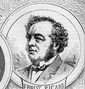 Krieg von 1870 - Regierung der Nationalen Verteidigung: Porträt von Ernest Picard (1821-1877), Mitglied der provisorischen Regierung von 1870. Gravur in „Le Monde Illustré“ Nr. 706 vom 22. Oktober