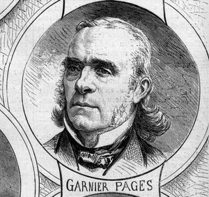 Krieg von 1870 - Regierung der Nationalen Verteidigung: Porträt von Louis Antoine Garnier Pages (Garnier-Pages) (1803-1878), Mitglied der provisorischen Regierung von 1870. Gravur in „Le Monde Illustré“ Nr. 706 vom 22. Oktober
