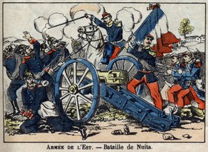 Krieg von 1870 zwischen Frankreich und Preußen: Schlacht von Nuits-Saint-Georges an der Goldküste zwischen den Deutschen und der Ostarmee im Jahr 1870. Epinal Bilder von French School