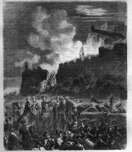 Spanischer Erbfolgekrieg (1701-1714) zwischen Frankreich und seinem Verbündeten Spanien und einer Koalition europäischer Länder. Gravur in „Histoire des Papes-Rois-Reines und Kaiser durch die Jahrhunderte“ von Maurice Lachatre von French School