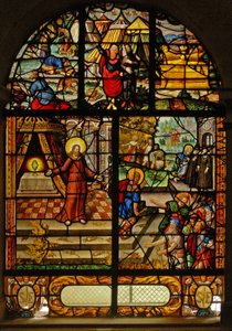 Fenster Charnier-10 zeigt Manna vom Himmel; Christus und die Hostie. von French School