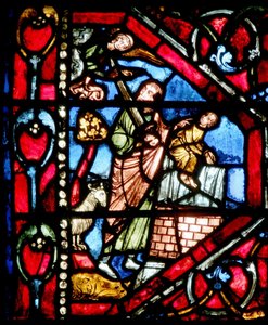 Fenster, das Abraham zeigt, wie er Isaac opfern will von French School