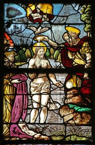 Fenster mit der Taufe Christi im Jordan von French School