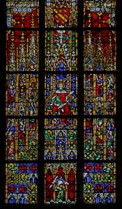 Fenster, das König Salomo auf dem Thron darstellt