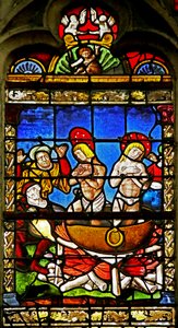 Fenster mit den Heiligen Crispin und Crispinian: das Martyrium (Buntglas)