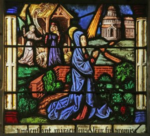 Fenster mit der Verkündigung an Anna und Joachim (Buntglas) von French School