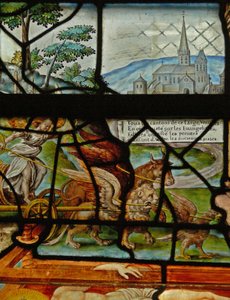 Fenster im Charnier (w.11) zeigt ein Detail aus der mystischen Weinpresse. von French School