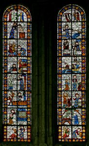 Fenster Nr. 1, Darstellung von Szenen aus dem Leben der heiligen Radegunde von French School