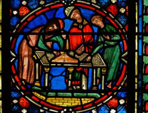 Fenster n2-C, den heiligen Austremoine beim Bau der Kirche in Issoire darstellend von French School