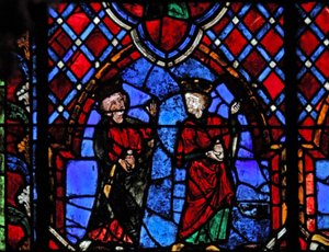 Fenster w01, die Anbetung der Magier darstellend von French School