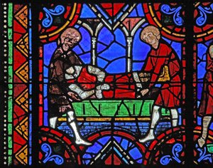 Fenster w06, Darstellung der Beerdigung des Heiligen Julian von Brioude