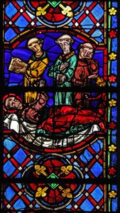Fenster w08, Darstellung des Todes des Heiligen Martin
