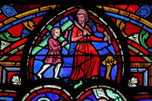 Fenster w0, Abraham mit Isaak Holz tragend darstellend von French School