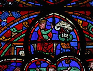 Fenster w0, David und den Pelikan, der seine Jungen füttert, darstellend