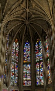 Fenster w0, die Apsisfenster w1, w1 und w2 von French School