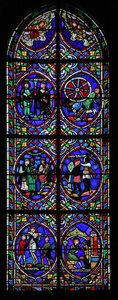 Fenster w.101, das Szenen aus dem Leben des heiligen Pantaleon darstellt