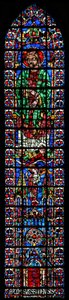 Fenster w102 mit Darstellung von St. Andreas und der Kathedrale von Soissons