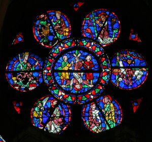 Fenster w102 mit Darstellung der Verhaftung und des Todes von St. Petrus und des Heiligen mit Simon Magus von French School