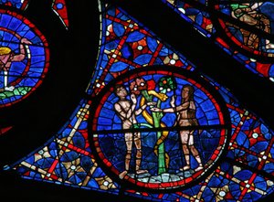 Fenster w115, die Geschichte von Adam und Eva darstellend: die Schlange verführt von French School