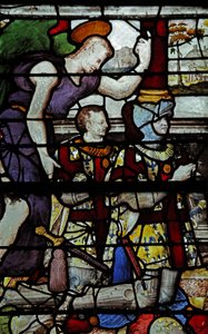 Fenster w13 zeigt den Erzengel Gabriel und Montmorency-Stifter von French School