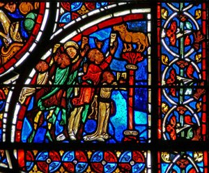 Fenster w13 Darstellung der Israeliten, die das Goldene Kalb anbeten von French School