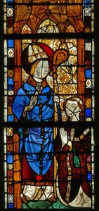 Fenster w17, das St. Nikolaus und den Stifter Oudin de Troyes darstellt