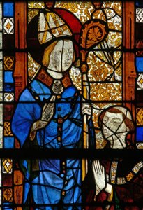 Fenster w17, das St. Nikolaus und den Stifter Oudin de Troyes darstellt